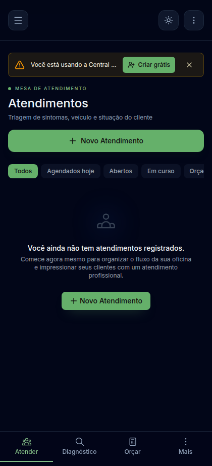 Tela de Atendimentos no Lite Celular Android